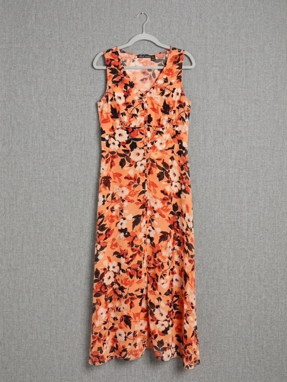 Du Jour Orange Floral Sleeveless Skort Maxi Dress Sheer Split Size 10 Tropical